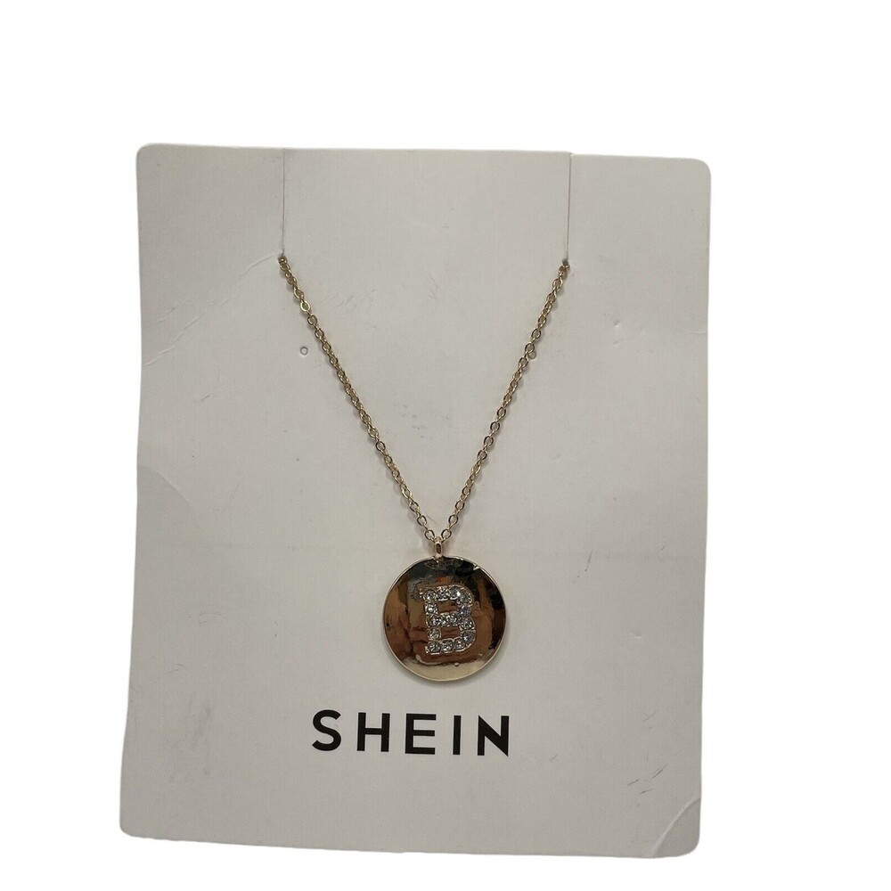 SHEIN Letter "B" Rhinestone Necklace - Gold Tone - Adjustable Length 17"-20"